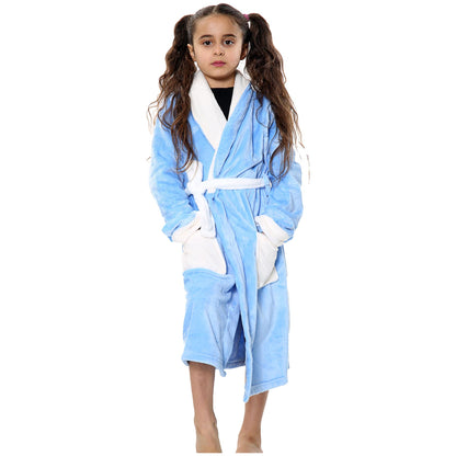 Kids Soft Fleece Bathrobe Dressing Gown Hooded Swim Beach Girls Boys 2-13 years