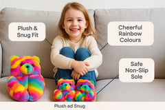 Kids Girls Womens 3D Rainbow Bear Slippers Cute Animal Face Soft Plush Warm Shoe