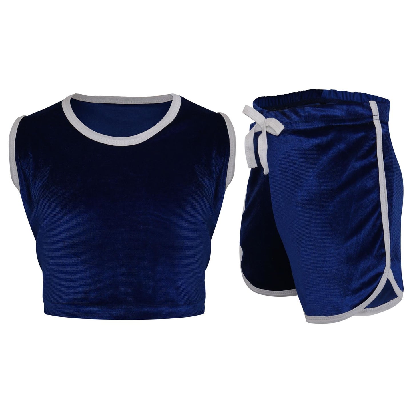 A2Z 4 Kids Girls Velour Crop Top Shorts Set Contrast Taped Outfit Clothing Sets