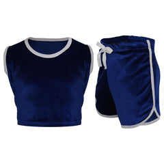 A2Z 4 Kids Girls Velour Crop Top Shorts Set Contrast Taped Outfit Clothing Sets