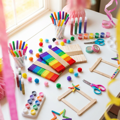 A2Z Assorted Wooden Craft Sticks 100 Pack Colour Popsicle Art Supplies 19cm