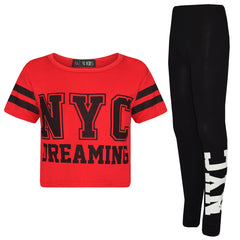 Girls Tops Kids Designer NYC Dreaming Trendy Crop & Fashion Legging Set 7-13 Yrs
