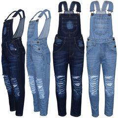 Kids Girls Denim Stretch Dungaree Jumpsuit Playsuit All In One Jeans 7-13 Years