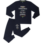 A2Z Mens Ladies 2 Piece Christmas Pyjama Set Loungewear Soft Cotton PJS Long Sleeve Navy Color Top and Bottoms Xmas Gift for Unisex Family Matching PJS Lounge wear S-2XL