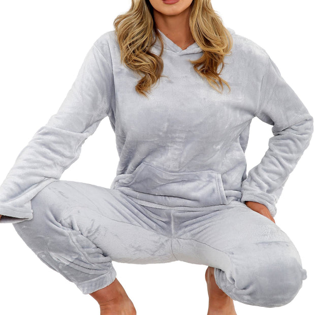 A2Z Womens Pyjamas Soft Warm Fleece Twosie Adults Hooded Long Sleeves Pyjamas 2 Piece Gift Set Size S-2XL