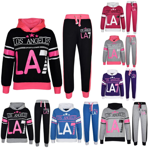 Kids LA7 Tracksuit Two Colour Set Hoodie & Jogger Sweatpants Girls Boys Age 5-13