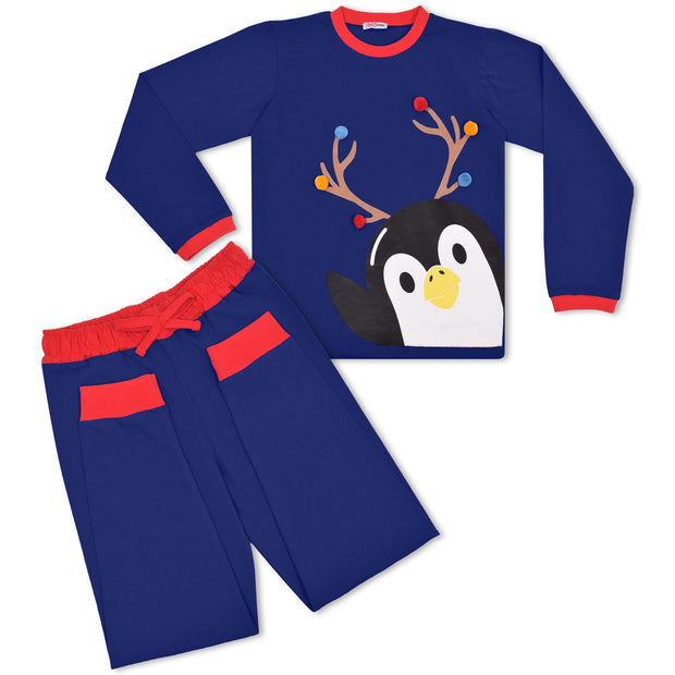 Kids Girls Boys Christmas Pyjamas Children PJs 2 Piece Penguin Set Lounge Suit - A2Z 4 Kids