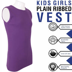 Kids Girls Ribbed Vest Top 100% Thick Cotton Fashion Tank Tops T Shirt 2-13 Year