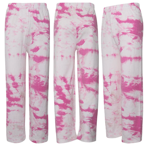 Kids Girls Palazzo Pink Flared Wide Leg Tie Dye Print Baggy Loose Summer Trouser
