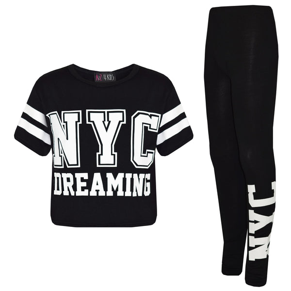 Girls Tops Kids Designer NYC Dreaming Trendy Crop & Fashion Legging Set 7-13 Yrs