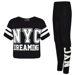 Girls Tops Kids Designer NYC Dreaming Trendy Crop & Fashion Legging Set 7-13 Yrs