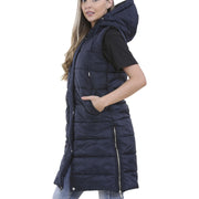 Ladies Sleeveless Gilet Oversized Hooded Quilted Gilet Padded Long Line Coat