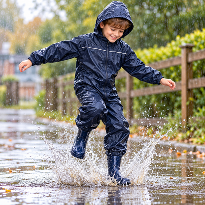Girls Boys Raincoat Kids Puddle Suit Rainwear Waterproof Hooded Rainsuit 2-13 Yr