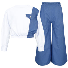 Kids Girls Crop Top Set Casual Long Sleeve Crop Top Flared Trouser Age 3-14
