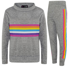 Kids Girls Lounge Suit Rainbow Striped Top Bottom Lounge Wear Tracksuit 7-13 Yr
