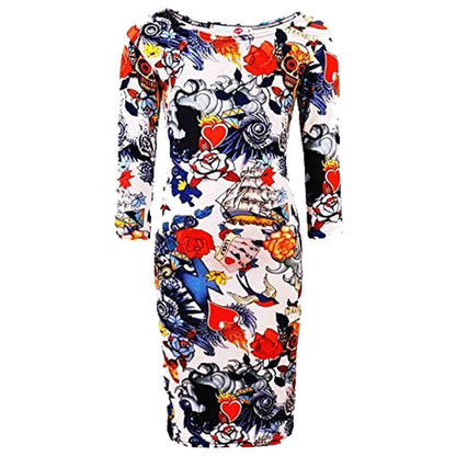 Girls Midi Dress Red Abstract Blue Floral & White Comic Fashion Dress 7-13 Years