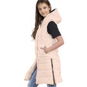 A2Z Kids Girls Fashion Oversized Hooded Quilted Gilet Stone Color Padded Long Line Vest Jacket Long Sleeveless Coat Urban Winter Wear Coat 7-13 Years