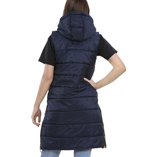 A2Z Kids Girls Fashion Oversized Hooded Quilted Gilet Navy Color Padded Long Line Vest Jacket Long Sleeveless Coat Urban Winter Wear Coat 7-13 Years