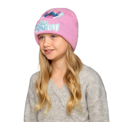 Disney Stitch Girls Pink Blue Embroidered Winter Beanie Hats 2 Pack One Size