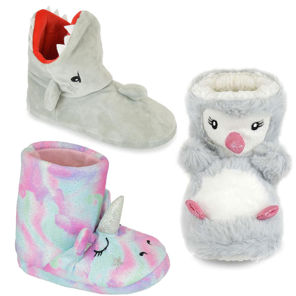 A2Z 4 Kids Boys Girls Cute 3D Animal Booties Winter Plush Warm Kids Slippers