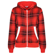Kids Jacket Boys Girls Fleece Tartan Print Zipped Top Hooded Hoodie 5-13 Years