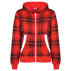 Kids Jacket Boys Girls Fleece Tartan Print Zipped Top Hooded Hoodie 5-13 Years