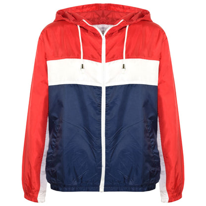 Kids Boys Girls Windbreaker Contrast Block Hooded Jackets Rain Mac Raincoat 5-13