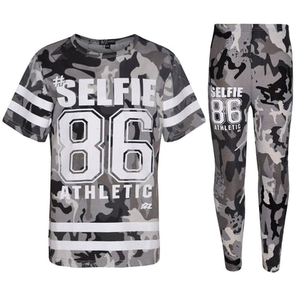 Girls Top Kids Designer's #Selfie 86 Camouflage T Shirt & Legging Set 7-13 Years