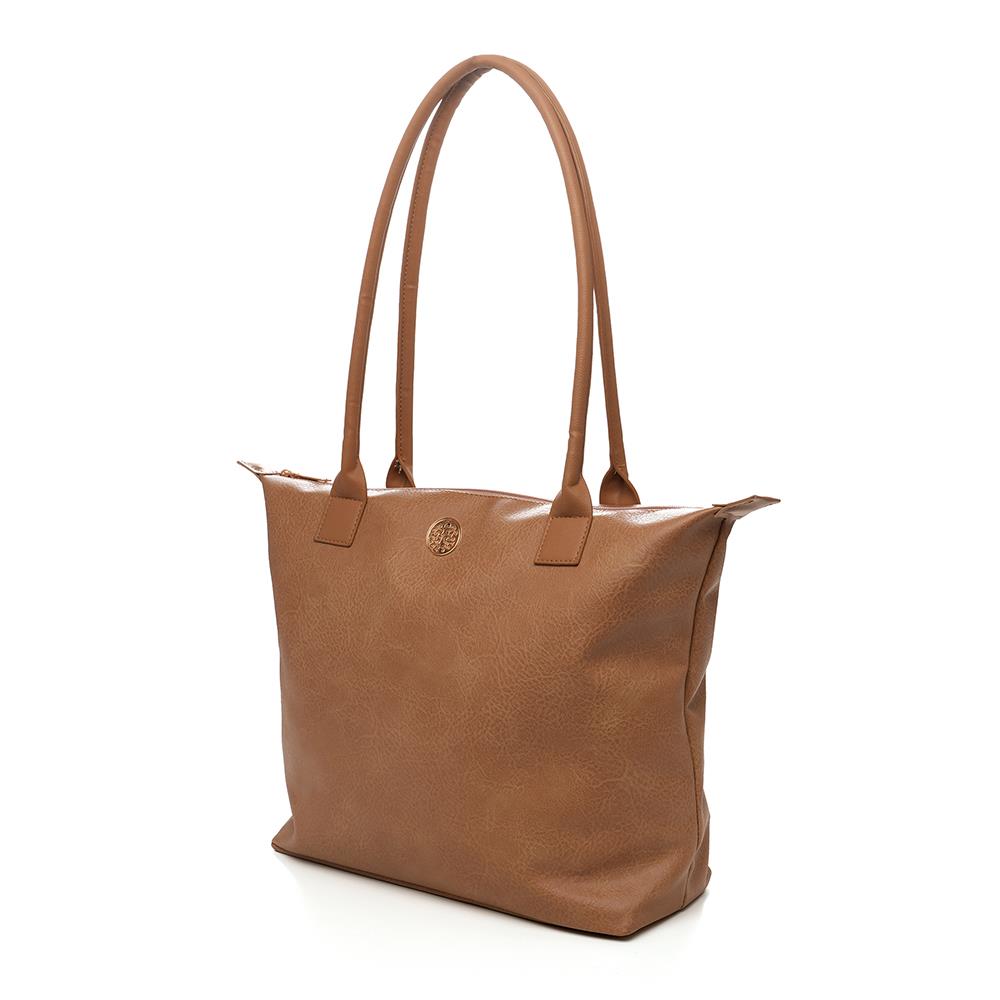 Womens Large PU Leather Tote Bag Shoulder Handbag Work Office Shopper Black Tan