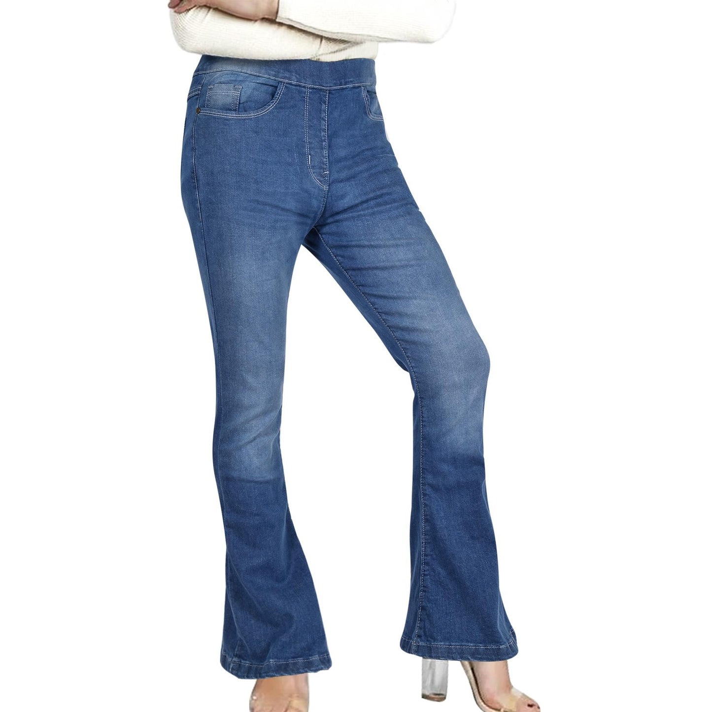 Womens Denim Jeans Comfort Stretch Flared Bell Bottom Fashion Pants For Ladies