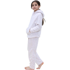 Kids Boys Girls Plain Pyjama Extra Soft Loungewear Thick Pile Fleece PJS Set