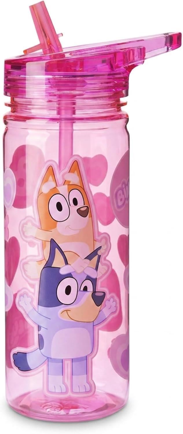 Bluey Kids Water Bottle 580ml Straw Carry Handle Reusable Plastic Drinks Bottle