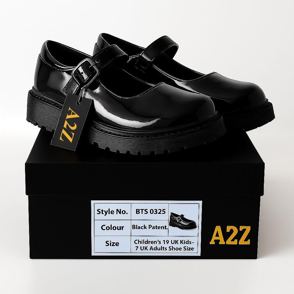 A2Z Girls Teens Womens Black Patent Mary Jane School Shoes Smart Buckle Footwear