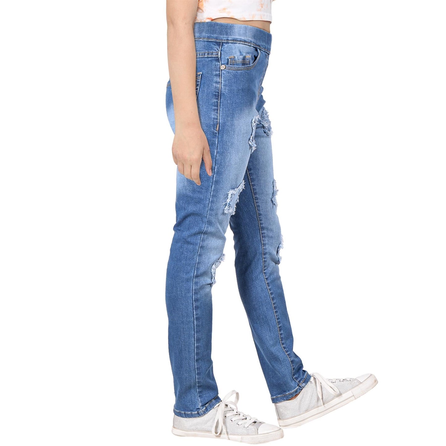 Kids Girls Denim Stars Ripped Jeans Comfort Stretchy Skinny Fashion Pants
