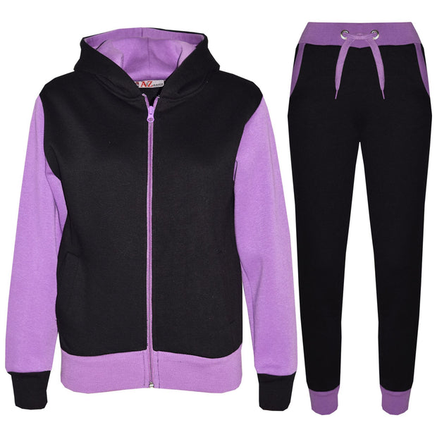 A2Z 4 Kids Girls Plain Lilac Fleece Tracksuit Contrast Hoodie With Joggers Jogging Suit Sweatpants Sports Activewear Outfit Set For Childrens New Age 2 3 4 5 6 7 8 9 10 11 12 13 Years