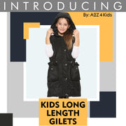 A2Z Kids Girls Down Vest Fashion Oversized Black Hooded Quilted Gilet Padded Long Line Vest Jacket Long Sleeveless Coat Urban Winter Wear Age 7-13 Yr