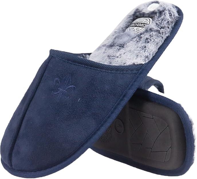 Mens Memory Foam Mule Slippers Quilted Puffa Fleece Lined Slip-On House Shoes