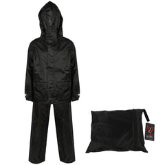 Kids Boys Girls Waterproof Hooded Rain Suit Jacket & Pants Set with Bag 3-14 Yrs