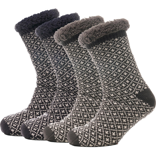 A2Z Mens Socks Non Slip Gripper Cable Knit Cosy Socks Sherpa Lining Soft Sock