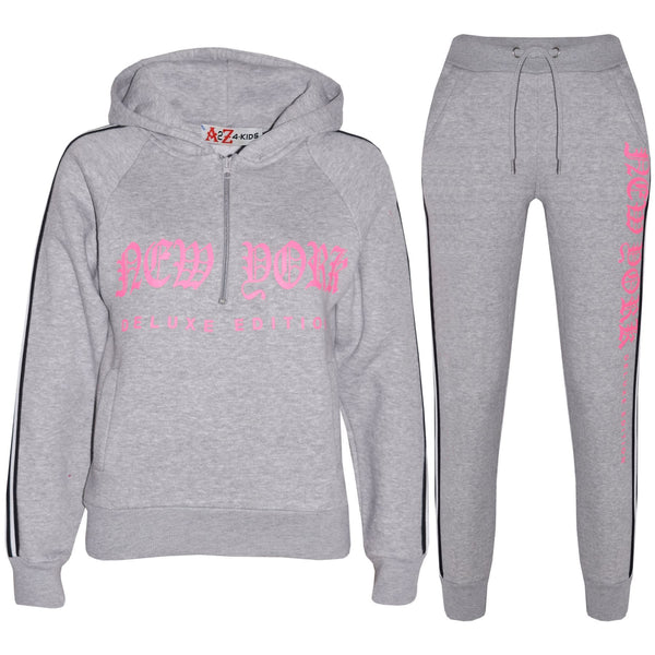 Kids Boys Girls Tracksuit New York Fleece Hoodie Top Bottom Jogging Suit 7-13 Yr
