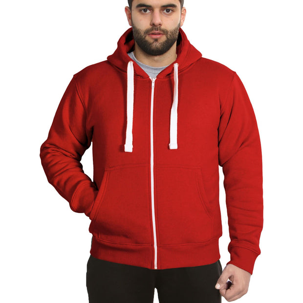 Mens Fleece Plain Zipper Hooded Long Sleeve Sweatshirt For Adults S-4XL