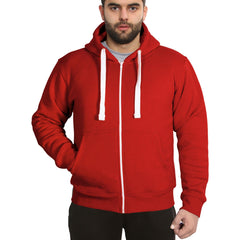 Mens Fleece Plain Zipper Hooded Long Sleeve Sweatshirt For Adults S-4XL