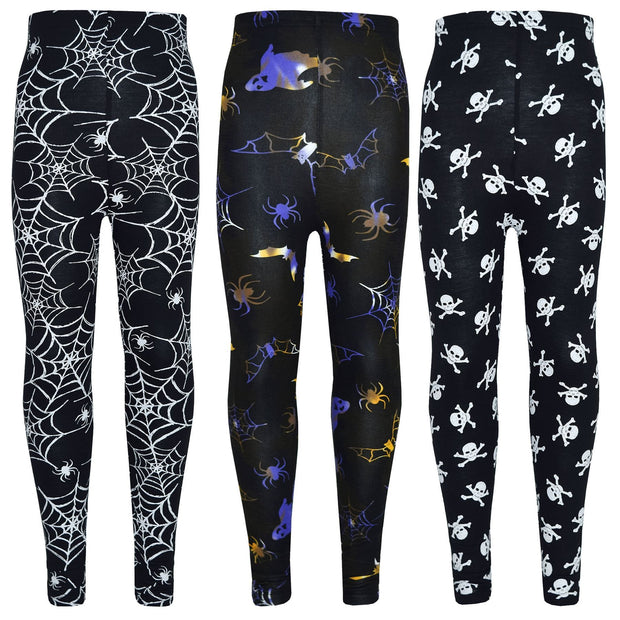 Girls Halloween Legging Spider Web Skull Print Leggings Fancy Costume 3-13 Years