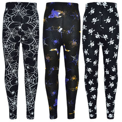 Girls Halloween Legging Spider Web Skull Print Leggings Fancy Costume 3-13 Years