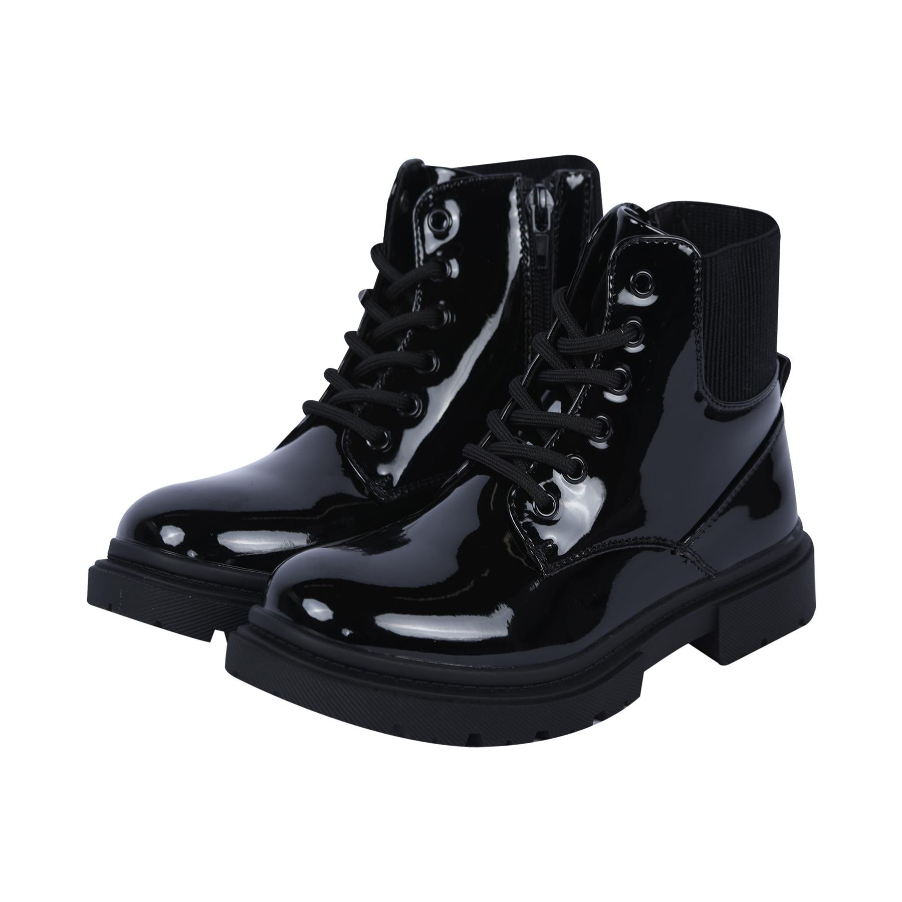 Kids Girls Teens Ladies Lace-Up Ankle Combat Boots with Side Zip Fashion Shoes
