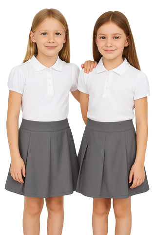 Kids Girls 2 Pack School Uniform Pleated Skirt Elasticated Summer Skater Skirts