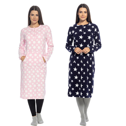 Ladies Fleece Nightie Long Sleeve Dress with Pockets Sizes 10-24