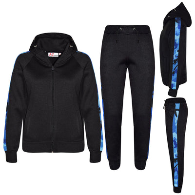 A2Z 4 Kids Girls Boys Tracksuit Designer's Plain Contrast Blue Stripes Fleece Hooded Hoodie Bottom Jogging Suit Joggers Age 5 6 7 8 9 10 11 12 13 Years