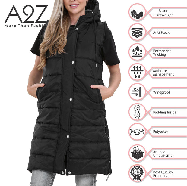 Ladies Sleeveless Gilet Oversized Hooded Quilted Gilet Padded Long Line Coat