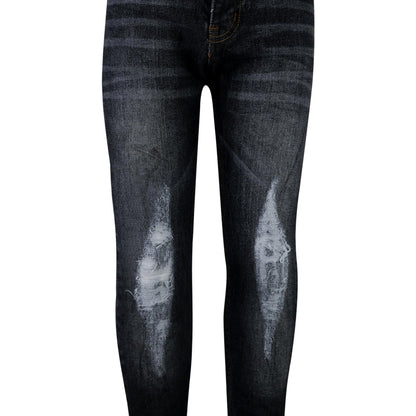 Kids Boys Stretchy Jeans Knee Ripped Denim Skinny Bikers Pants Slim Trouser 5-13